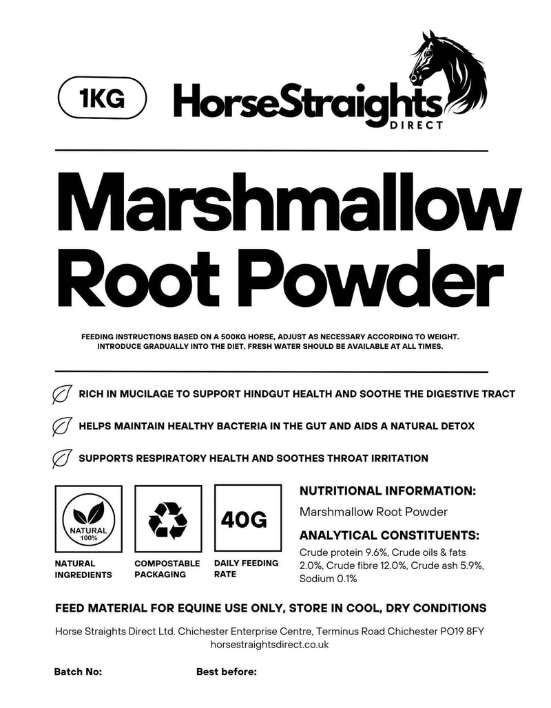 Marshmallow Root Powder for Horses Hindgut Soothing Ulcer Prone Support & Respiratory Comfort 1KG HSD Horse Straights Direct