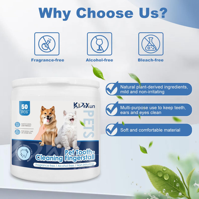 Pet Dental Finger Wipes for Dogs & Cats, Teeth & Gums Cleaning, Fights Bad Breath & Tartar, No Brushing Needed, 50 Count Canister