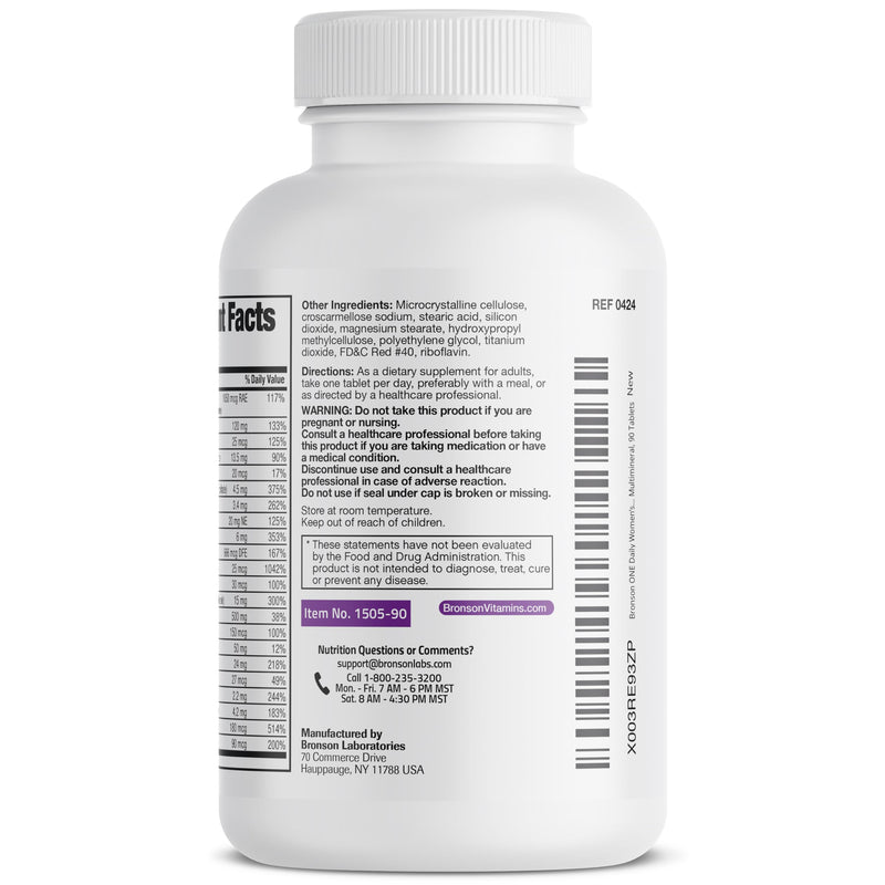 Bronson ONE Daily Women 50+ Complete Multivitamin Multimineral, 90 Tablets | Once-Daily, Targeted Nutrition For Active Women Over 50, Non-GMO, Gluten-Free, Soy-Free 90 Count (Pack of 1)