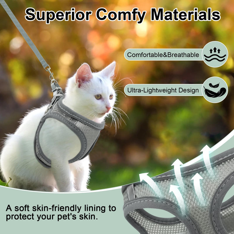 Breathable Cat Harness, Gray Reflective Harness Set, Adjustable Cat Harness Escape-Proof, Adjustable Cat Harness with Leash, Cat Harness Escape-Proof for Outdoors (XXS) XXS - BeesActive Australia