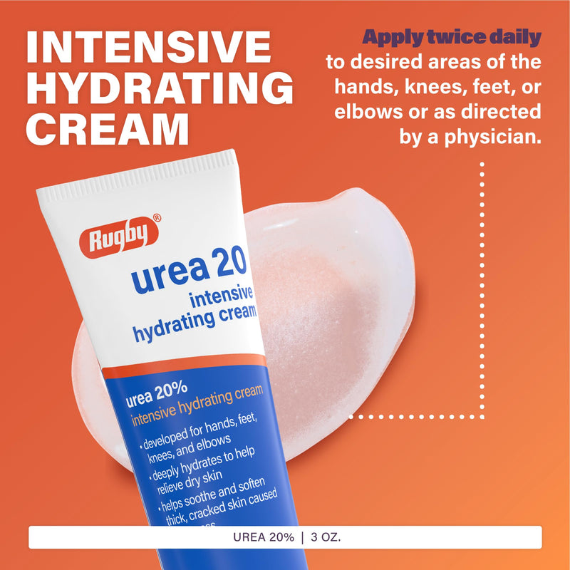 Rugby Urea 20% Intensive Hydrating Cream - Urea Cream for Feet, Hands, Knees, and Elbows - 3 Oz (1 Pack) - BeesActive Australia