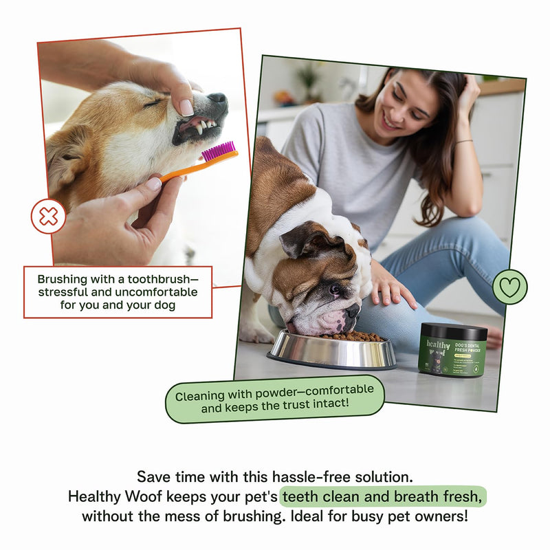 Dental Powder for Dogs & Cats - Complete Oral Care Bone Broth, Dog Teeth Cleaning Powder, Tartar Remover, Fresh Breath, Sensitive Stomach Support, No Brush Dental Care, 4.2 oz, 60 Scoops - BeesActive Australia