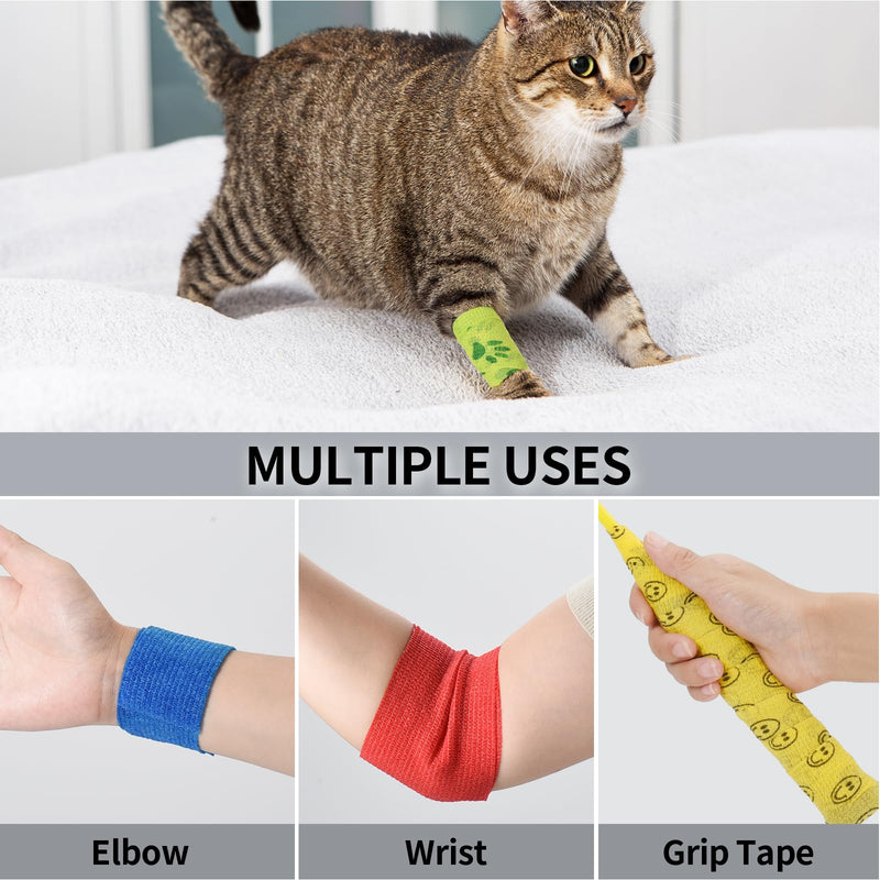 Pack of 12 Self-Adhesive Bandage for Dog Vet Wrap Pet Cohesive Bandage Self-Adhesive Bandage for Pet Horse Cohesive Bandages Elastic Bandage Adhesive Bandage for Wrist Ankle Finger