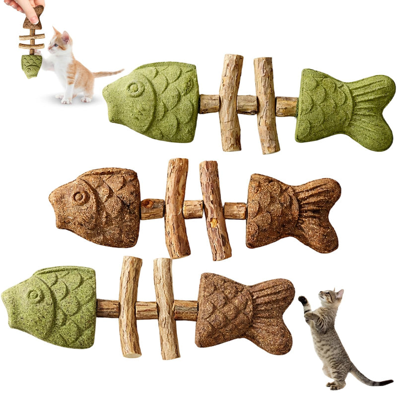 3-Piece Fishbone Cats Purrident Cat Dental, Purrident Cat Chew, Purrident for Cats, Dental Health for Cats, Natural Teeth Cleaning Stick, Apply to for Indoor Cats and Kittens(Mxed Flavor)