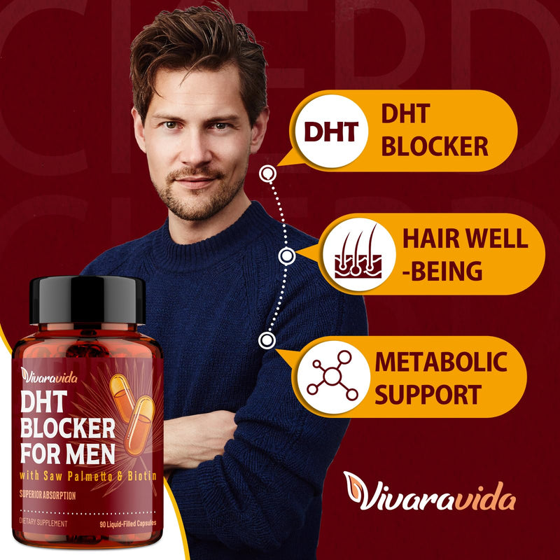 DHT Blocker for Men | Hair Growth Supplement with Saw Palmetto & Biotin - Hair Growth Vitamins - Hair Regrowth - Natural Hair Loss Supplements Liquid-Filled - Proprietary Herbal Blends (180 Capsules) 90 Count (Pack of 2)