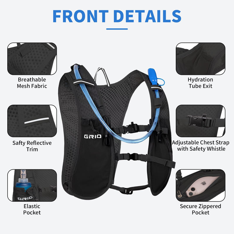 Lightweight Running Vest for Women Men, Adjustable Hydration Backpack Breathable Reflective with 1.5L Water Bladder for Hiking, Trail, Running, Marathons, Cycling Black One Size