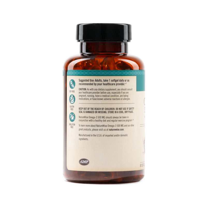 NatureWise Omega 3 Fish Oil - 500 mg per Pill - EPA & DHA - Immune Support, Brain & Optimal Wellness - Gluten and Soy Free, Non-GMO - 60 Softgels[2-Month Supply] 60 Count (Pack of 1) - BeesActive Australia