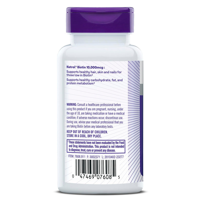 Natrol Biotin 10000mcg, for Healthy Hair, Skin & Nails, 200 Tablets | Support Healthy Hair, Skin and Nails for Those Low in Biotin, Support Healthy Carbohydrate, Fat & Protein Metabolism Unflavored 200 Count (Pack of 1)