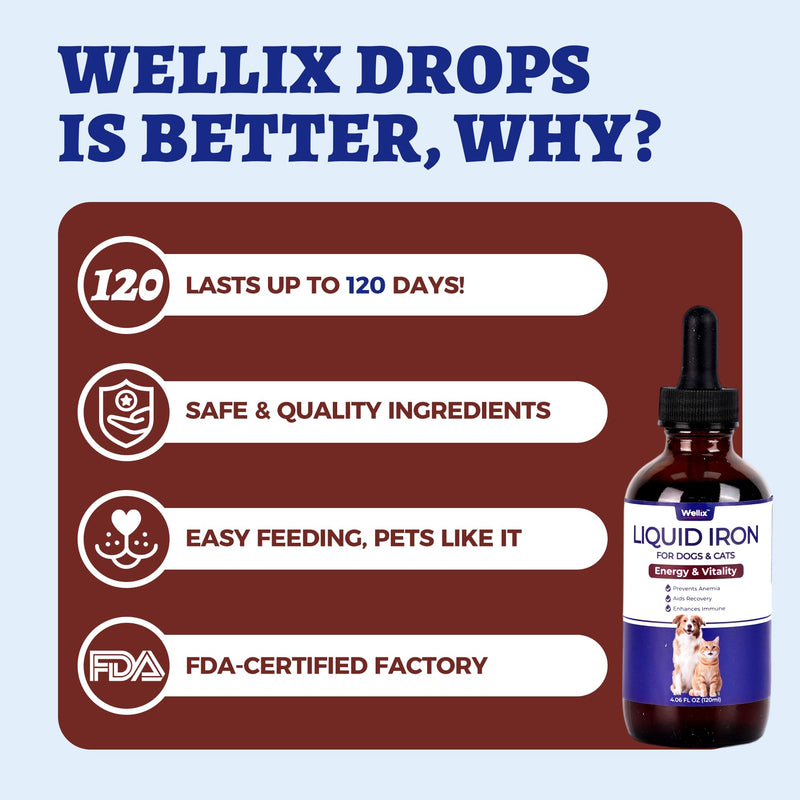 4oz Liquid Iron Supplement for Cats&Dogs-Vitamin B12&C-Cat Anemia Supplements, Hemoglobin Support,Lethargy,Pregnant Cat&Dog Essentials,Kitten & Puppy Supplements-Large Volume