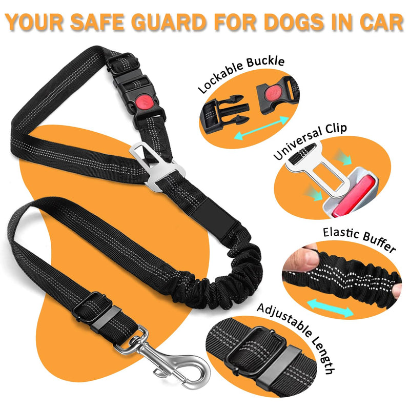 Vehicle Harnesses, 2 in1 Dog Belts for Cars, 2 Pack Pet Harnesses Headrest Restraint Clip Adjustable Dog Car Harness Belt with Anti-Shock Elastic Bungee Buffer for All Vehicles (Black) Black - BeesActive Australia
