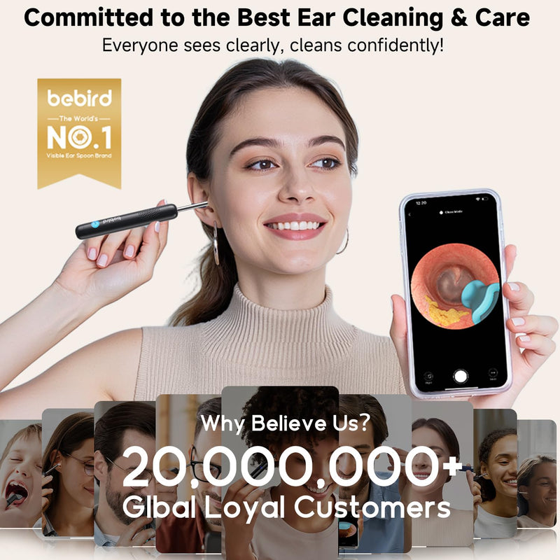 BEBIRD R1 Ultra Ear Wax Removal, Ear Cleaner with Camera Ear Scope, Wax Remove Ear Pick with Ear Otoscope Tweezers, Visual Dropper Cleaning Kit, Ear/Nose/Throat Examination Tool for Family Black - BeesActive Australia