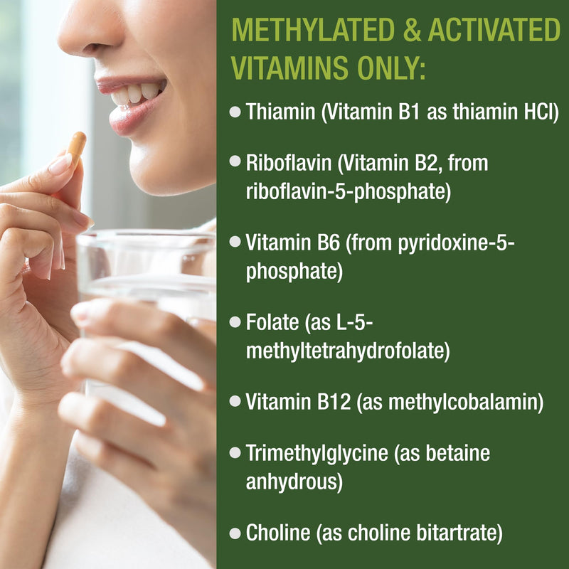 Peak Performance Methylated Multivitamin B Complex Capsules Supplement | Trimethylglycine (TMG), L Methylfolate, Methyl B12 + B1 + B2 + B6 Vitamins + Choline. MTHFR Vegan Supplement for Women & Men