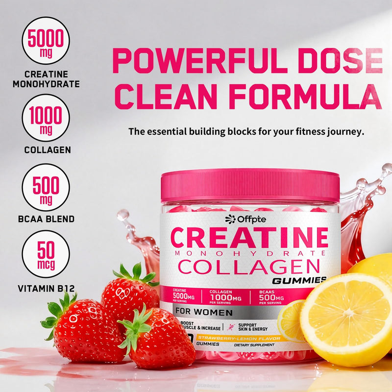 Creatine for Women, 5000mg Complex with Collagen & BCAAs, Vitamin B12 | 120 Ct Sugar-Free Creatine Gummies for Women, Creatine Monohydrate Supplements Pre-Workout Chewbles, Creatina Para Mujeres 119 Count (Pack of 1)