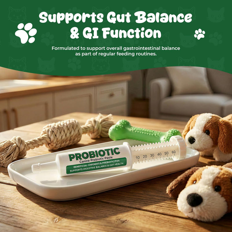 Probiotic Paste for Dogs, 2.3 Billion CFU per g with Prebiotic FOS, Multi-Strain Probiotics Including Saccharomyces Boulardii, Supports Loose Stool, Gas & Daily Digestive Support, 60 mL