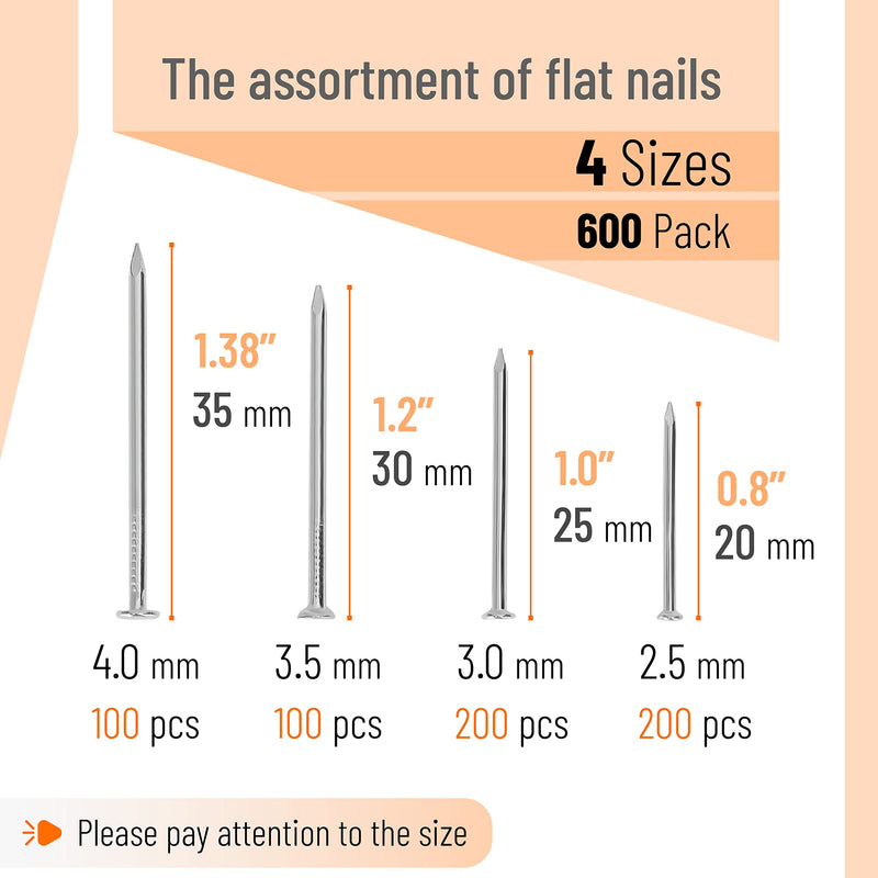 Mr. Pen- Nail Assortment Kit, 600 Pcs, 4 Sizes, Silver, Small Nails for Hanging Pictures, Finishing Nails, Gold Wall Nails for Hanging, Pin Nails, Hardware Nails, Assorted Nails, Galvanized Nails - BeesActive Australia