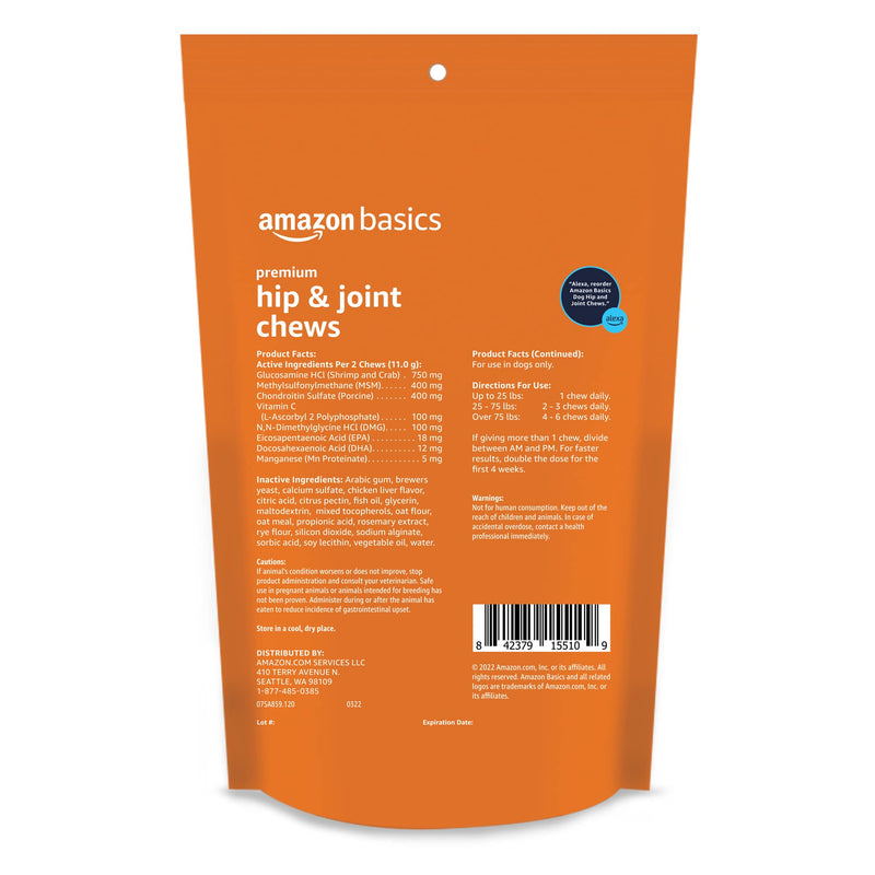 Amazon Basics Premium Dog Hip & Joint Supplement Chews with EPA and DHA, 60 Count (Previously Solimo) 60 Count (Pack of 1)