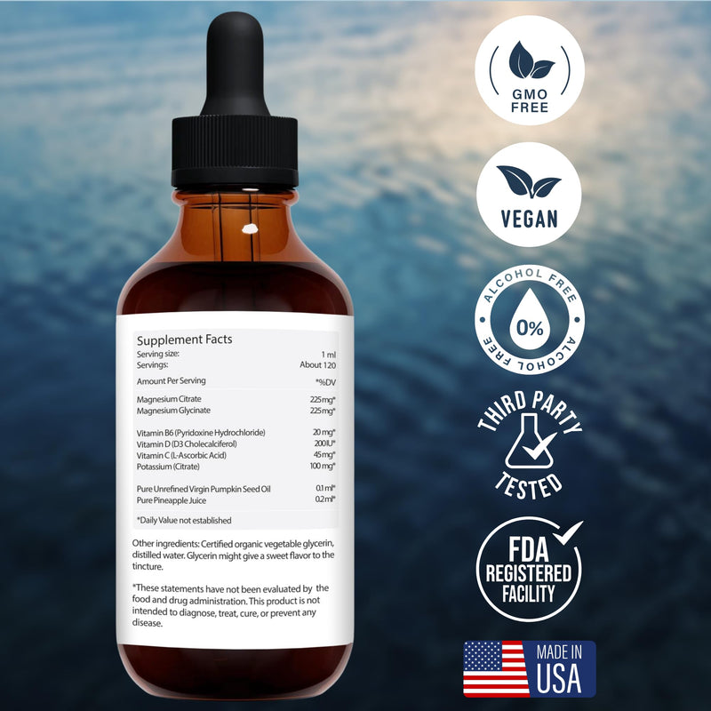 JANTU High‑Absorption Liquid Magnesium Citrate & Glycinate with Vitamins B6 D3 C & Potassium – Alcohol‑Free, Glycerin‑Based, Vegan, 60‑Day Supply – 4 oz