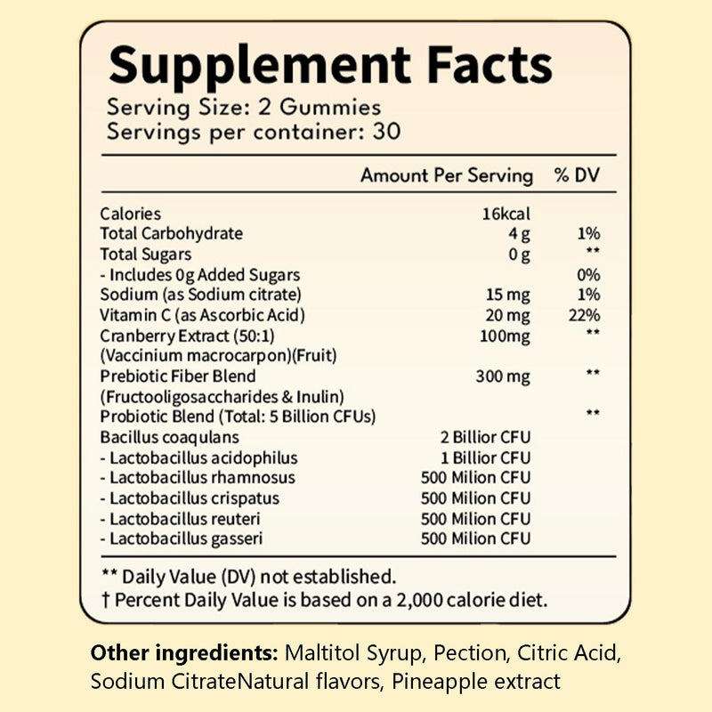 Pineapple Gummies for Women pH, Premium Feminine pH Balance Gummy, Vaginal Probiotics, Immune Support, Vegan, Gluten-Free, 60 Gummies 30 Servings