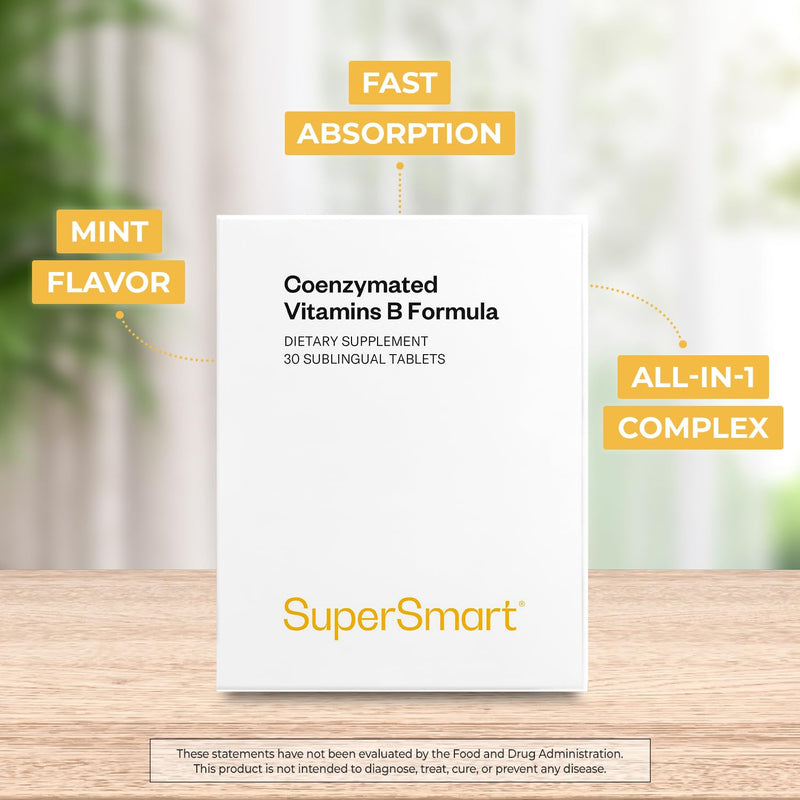 Supersmart - Coenzymated B Formula - Contains All the B Group Vitamins - Five Times More Active | Non-GMO & Gluten Free - 30 Tablets