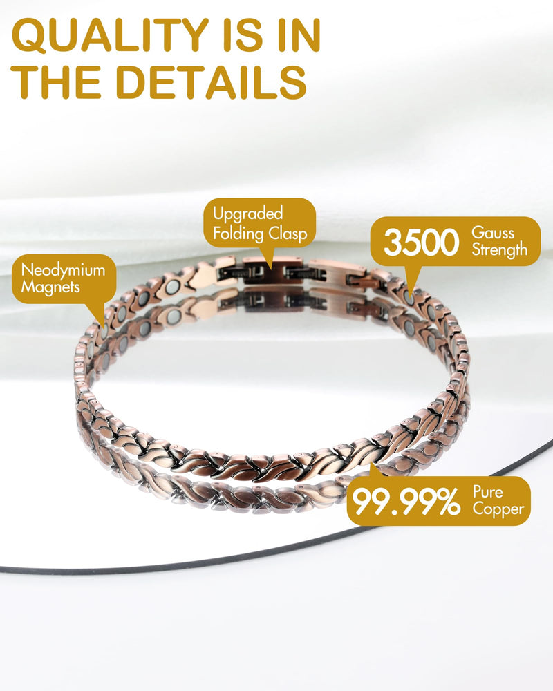 Feraco Copper Ankle Bracelet for Women, 99.99% Pure Copper Magnetic Anklet with 3500 Gauss Neodymium Magnet, Adjustable Jewelry (Fishtail) Fishtail