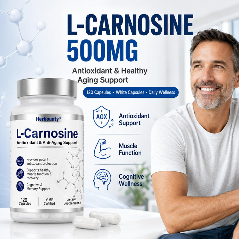 L-Carnosine Supplement 500mg, 120 Capsules Vitality Support | Antioxidant, Healthy Muscle Function, Cognitive Health, Gluten Free & Non-GMO 120 Count (Pack of 1)