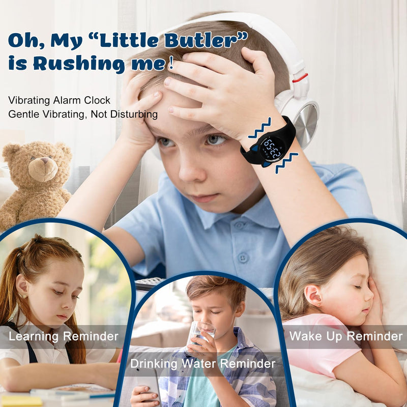 Kids Digital Watches for Girls Boys, Sports Watch with Fitness Tracker, Pedometer, Alarm Clocks, Stopwatch, No App Needed & Waterproof Kids Watch, Gift for Teens Girls Boys Ages 5-14 T6F-BlackBlue-Y