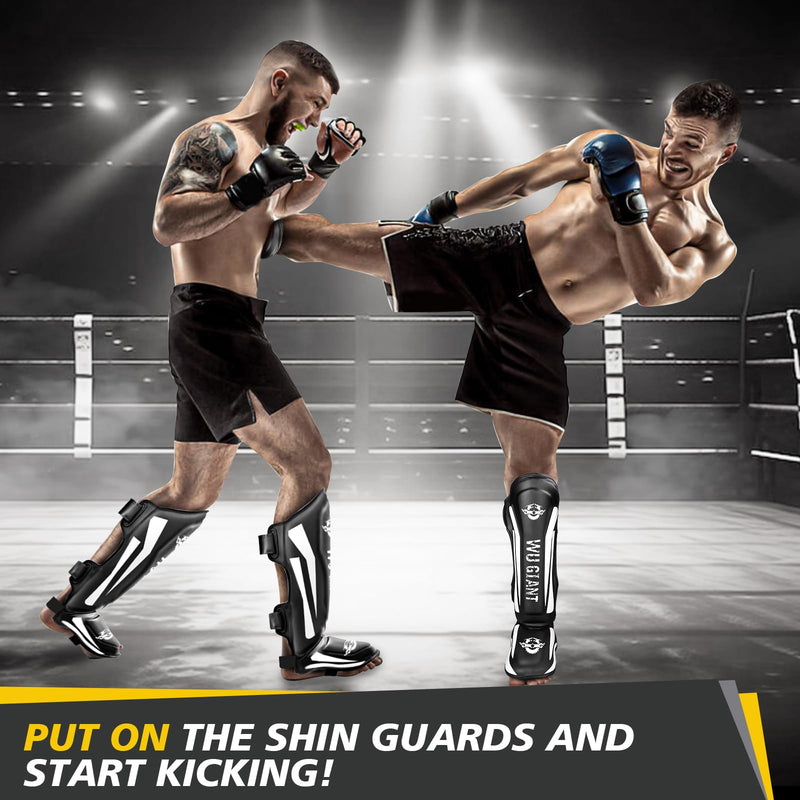 Kickboxing Shin Guards Muay Thai Shin Pads for Men, Women, Adjustable Leg Guards with Instep Protection Shinguards Martial Arts Training Equipment for MMA Training and Sparring Medium WU GIANT