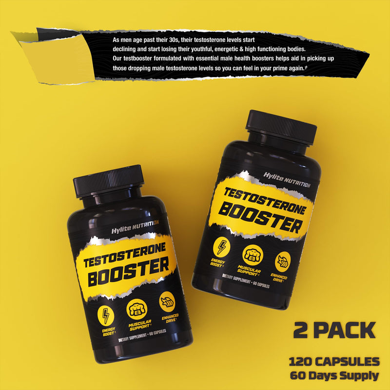 Testosterone Booster for Men - Male Enhancing Supplement for Muscle Growth | Boost Stamina, Strength, Energy, Endurance - Helps Improve Fast Acting Blood Flow - Workout & General Wellness Pills - 2 PACK