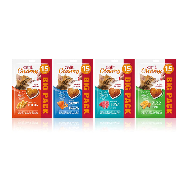 Catit Creamy liquid licking paste for cats with salmon and shrimp, 15 x 10g - BeesActive Australia