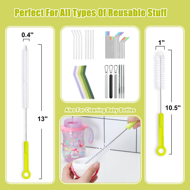 Bottle Cleaning Brush Set - Long Handle Bottle Cleaner for Washing Narrow Neck Beer Bottles, Sports Water Bottles with Straw Brush, Kettle Spout/Lid Cleaner Brushes Green - BeesActive Australia