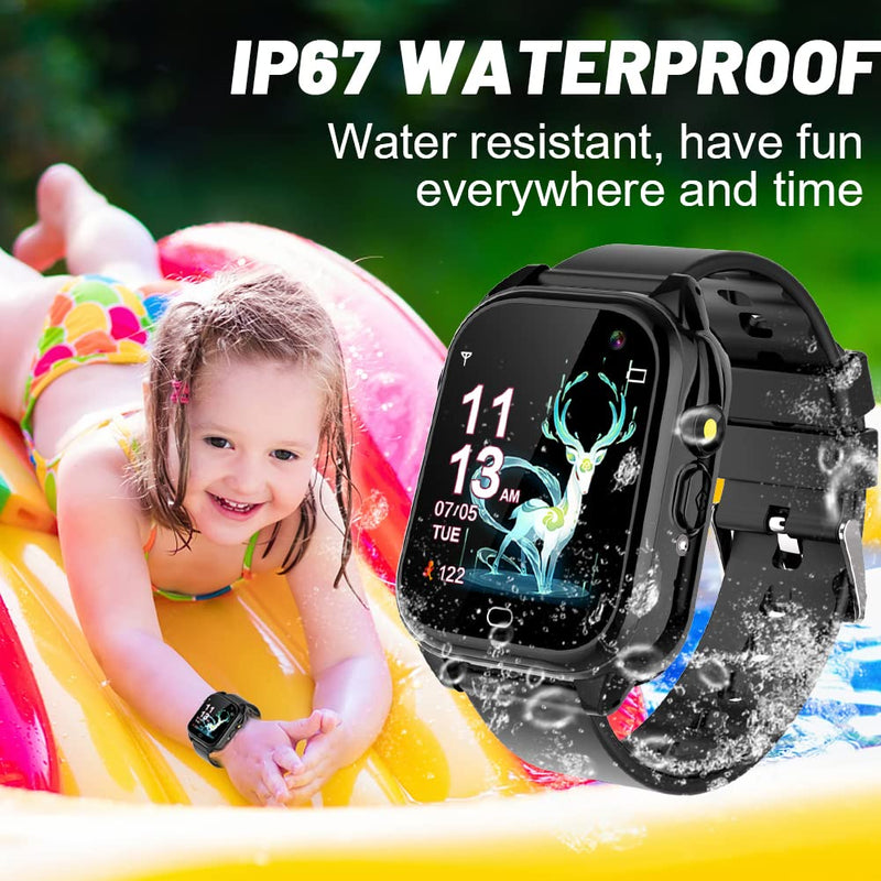 Waterproof Kids Smart Watch for 3-12 Years Old Boys Girls Toys with 26 Game Video Camera Pedometer Music Player Alarm Clock Calculator 1.44'' HD Touchscreen Electronic Learning Toys Birthdays Gifts 1.Black - BeesActive Australia
