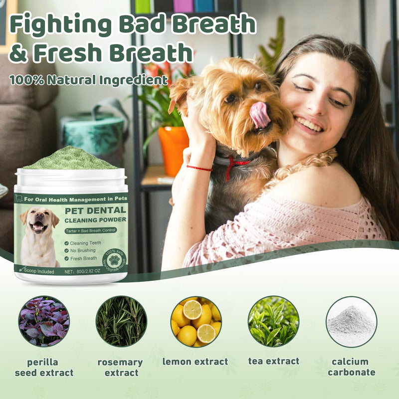 Dog Teeth Cleaning Powder, Dog Dental Powder, Dog Dental Care, Targets Tartar & Bad Breath & Reduces Plaque, Dental Powder for Dog Teeth Cleaning, Green