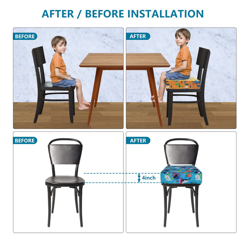 Toddler Booster Seat for Dining Table,4 Inches Washable Double Safer Straps Non-Slip Bottom Booster Seat for Kids, Portable Travel High Density Sponge Detachable Increasing Cushion for Child Blue-Ocean World - BeesActive Australia
