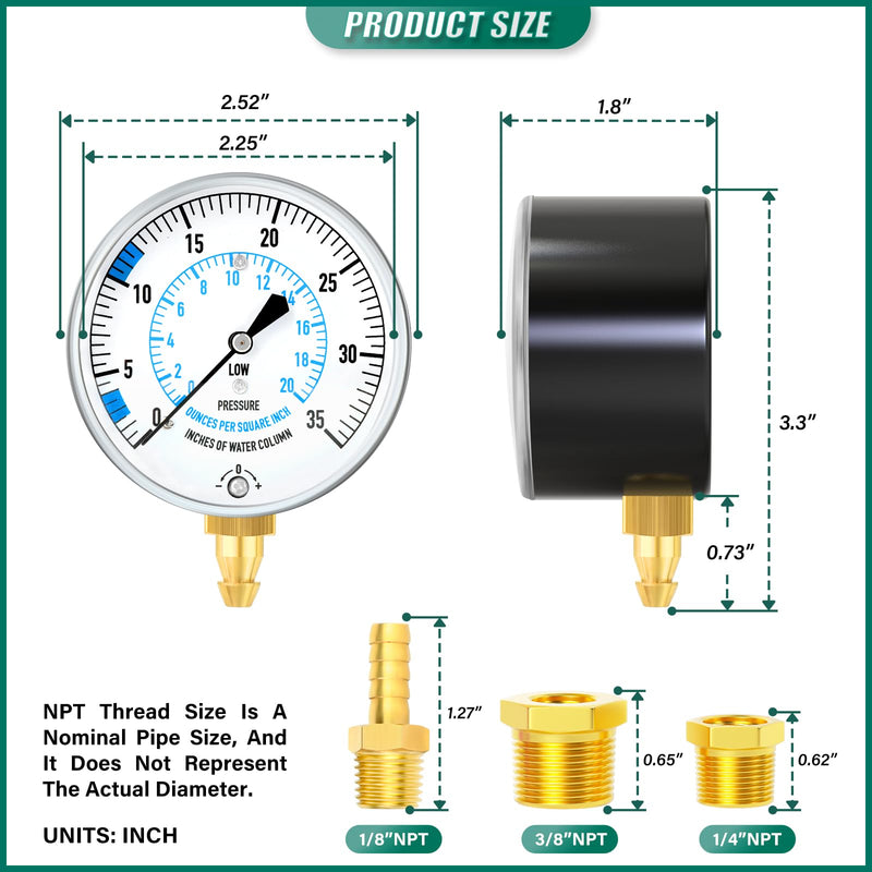 0-35" Natural Gas or LP Gas Manifold Pressure Test Kit, 1/8" NPT Fitting, 40" Feet Hose, Hex Bushing and Barbed Connection, for Kitchen and Industrial Equipment 0-35" W.C - BeesActive Australia