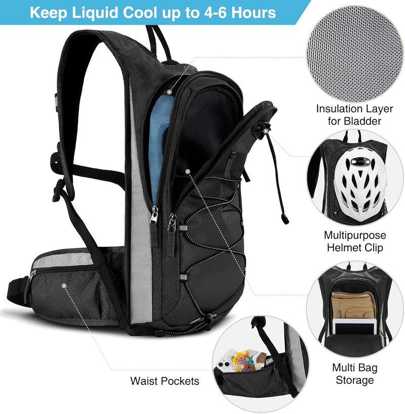 NOOLA Hydration Backpack, Insulated Hiking Water Backpack with 3L TPU Water Bladder for Men Women, Running Hydration Pack Hydro Daypack for Hiking, Trail, Running, Marathons Race, Cycling Black