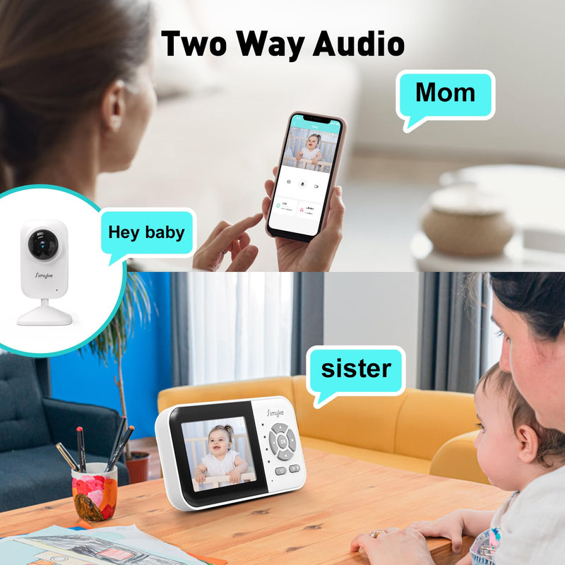 Upgrade Video Baby Monitor with 2 Cameras and Audio 2.8" Screen, Night Vision, APP, 2 Way Talk, 1200ft Long Range, Feeding Clock, Temperature Detection, Portable Wireless Baby Cam Home Use - BeesActive Australia