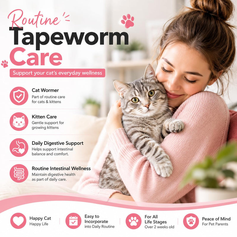Liquid Cat De-wormer, Say Goodbye to Tapeworms in Cats and Kittens with 1 ml Dropper, Easy-to-Use Liquid Formula, 60ml