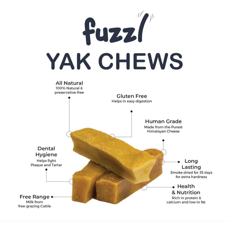 Fuzzl Premium Yak Chews for Dogs Superfood Turmeric - 2 Pack 140g Natural Dog Treats with Himalayan Yak Milk Joint Health