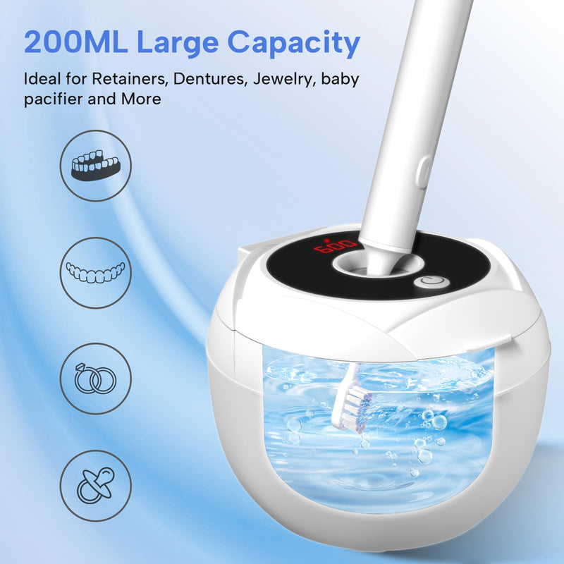 Ultrasonic Retainer Cleaner-45kHz Retainer Cleaner Machine,4 Modes Ultrasonic Cleaner for Dentures, Aligners,Mouth Guards, Braces,Toothbrush,Jewelry-200ML Dental Pod(White) White - BeesActive Australia