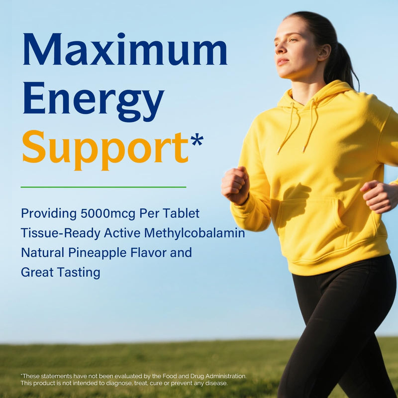 Innate Vitality Vitamin B12 5000mcg, Sublingual, Vegan Methylcobalamin, Fast Dissolve Tablets, Natural Pineapple Flavor, Supports Energy Production & Healthy Nervous System, 90 Tablets