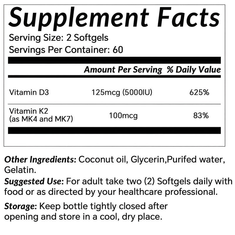 LIIFE Vitamin D3 + K2 5000 IU (MK7 & MK4), 360 Softgels | D3 & K2 complex with MK7 & MK4. Supports bone, heart and immune wellness. Non-GMO & Gluten-Free formula 360 Count (Pack of 1)