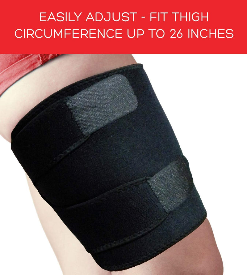 Adjustable Thigh Brace Support, Quadriceps Support and Thigh Wraps for Men and Women. Unisex Breathable Neoprene Non-Slip Hamstring Compression Sleeve S/M (16-26")