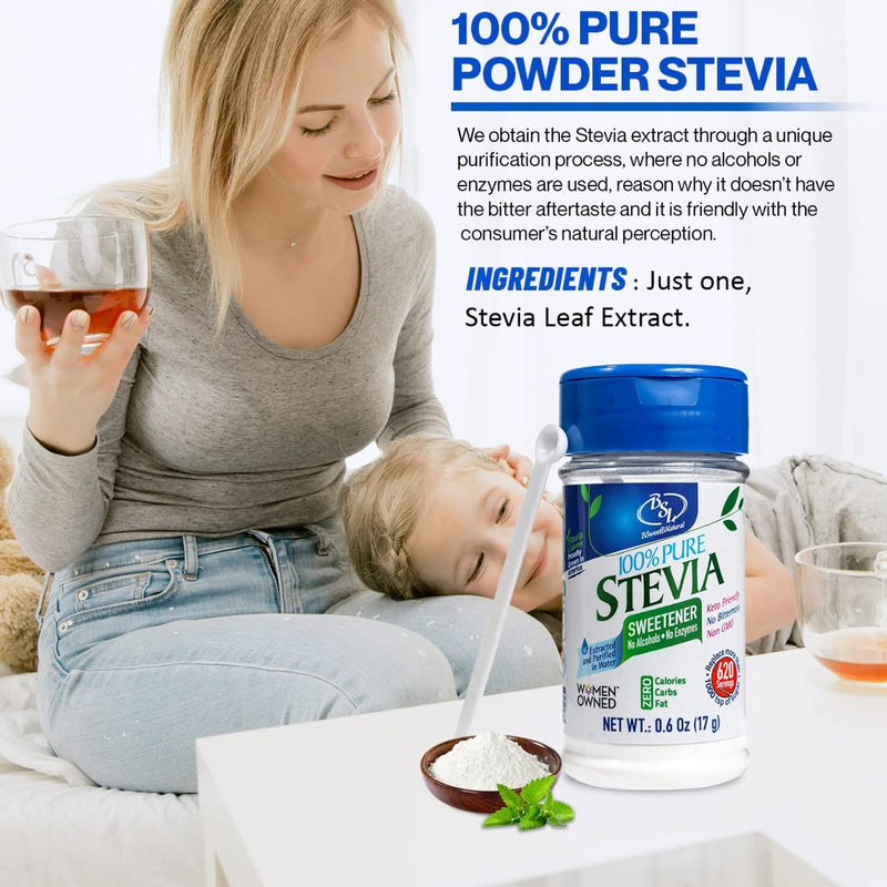BSL 100% Pure Stevia Extract Powder Without Erythritol 0.6 Oz, No Artificial Sweetener, 620 Servings | Stevia No Erythritol | Zero Calorie & Keto Friendly, Pure Stevia Powder - BeesActive Australia