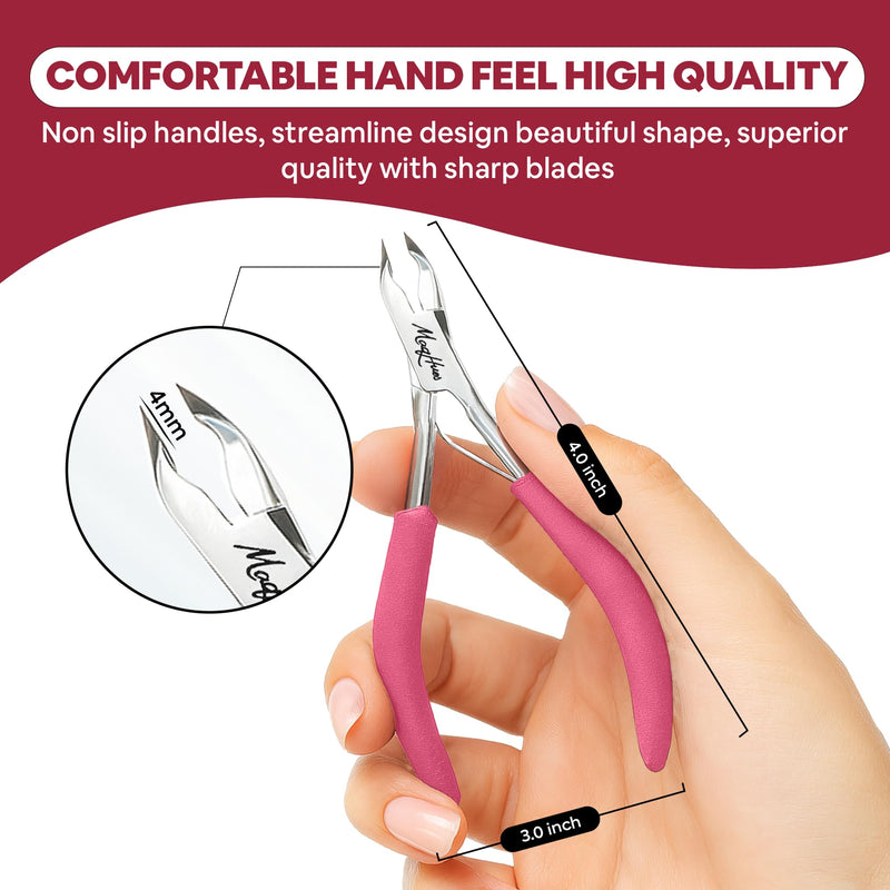 Professional Cuticle Nippers/Cuticle Trimmer 2 Pack, 4mm Sharp Jaws, Non-Slip Great Comfort Grips, In Plush Leather Case, Cuticle Cutter/Cuticle Clipper Stainless Steel Nail Tools for Manicure Pink - BeesActive Australia