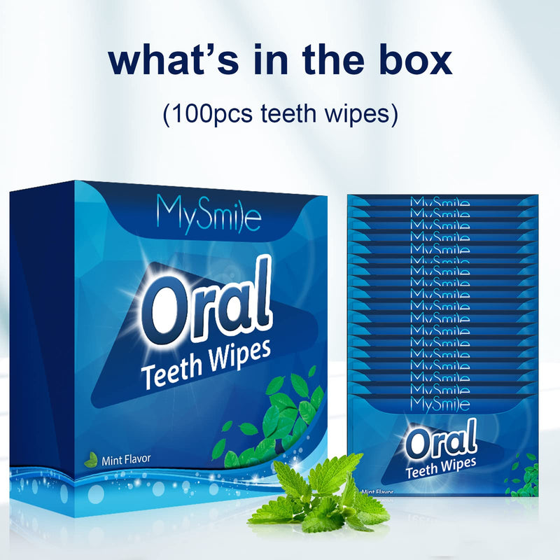 MySmile 100pcs Teeth Wipes Disposal Finger Brush Deep Cleaning Teeth Wipes Oral Brush Up Tooth Wipes for Teeth Cleaning, Mint Flavor Blue - PawsPlanet Australia