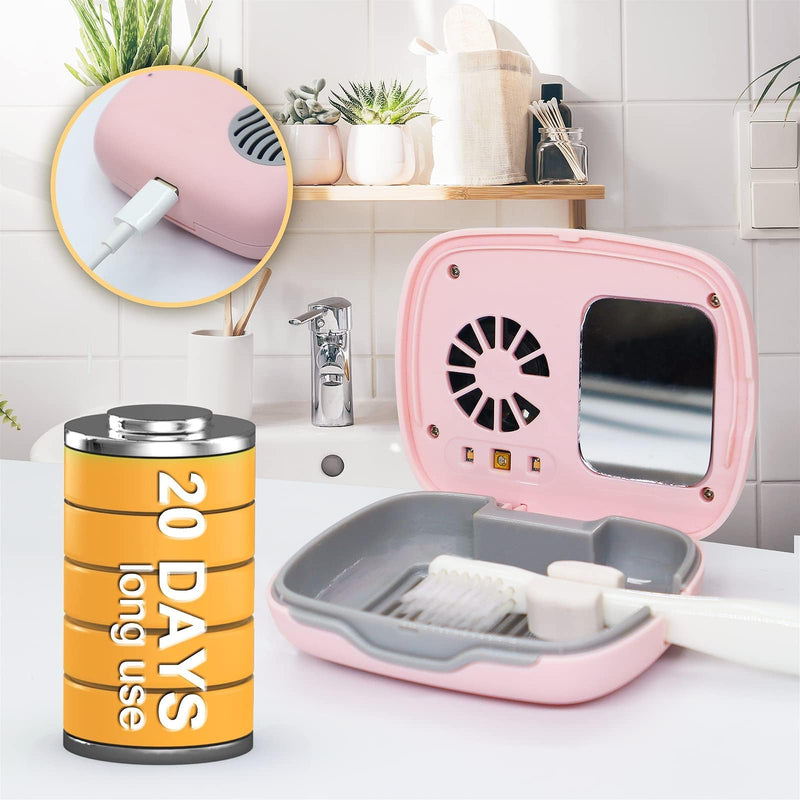 Mini Travel Toothbrush Cover with Air Drying Device, Toothbrush Travel Case with Cleaning Light, Rechargeable Portable Toothbrush Container Toothbrush Holder -Pink - BeesActive Australia