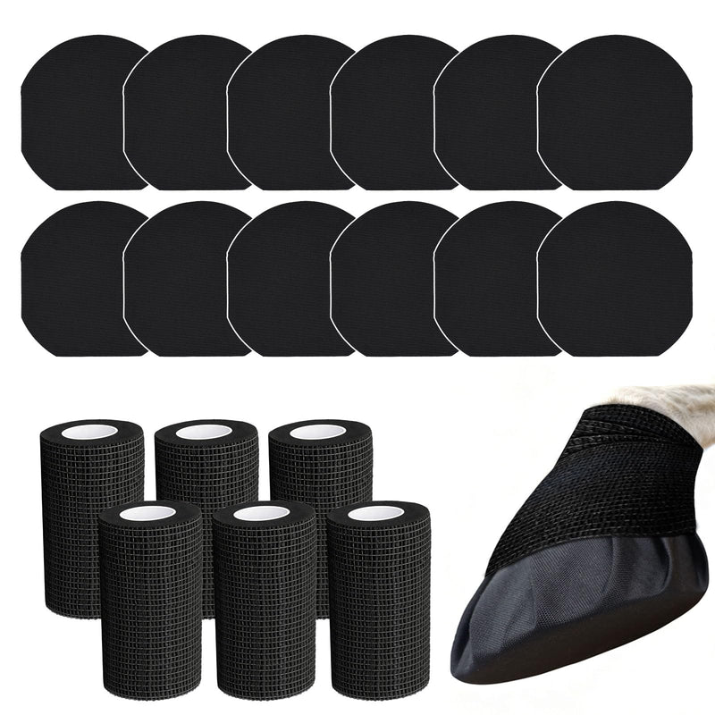 12 PCS Horse Hoof Tape with 6 Rolls of Wrap Total 18 Pack, Strong Sticky Horse Hoof Wraps, Breathable Waterproof Magic Cushion Hoof Packing,Protection for Hoof Hoove