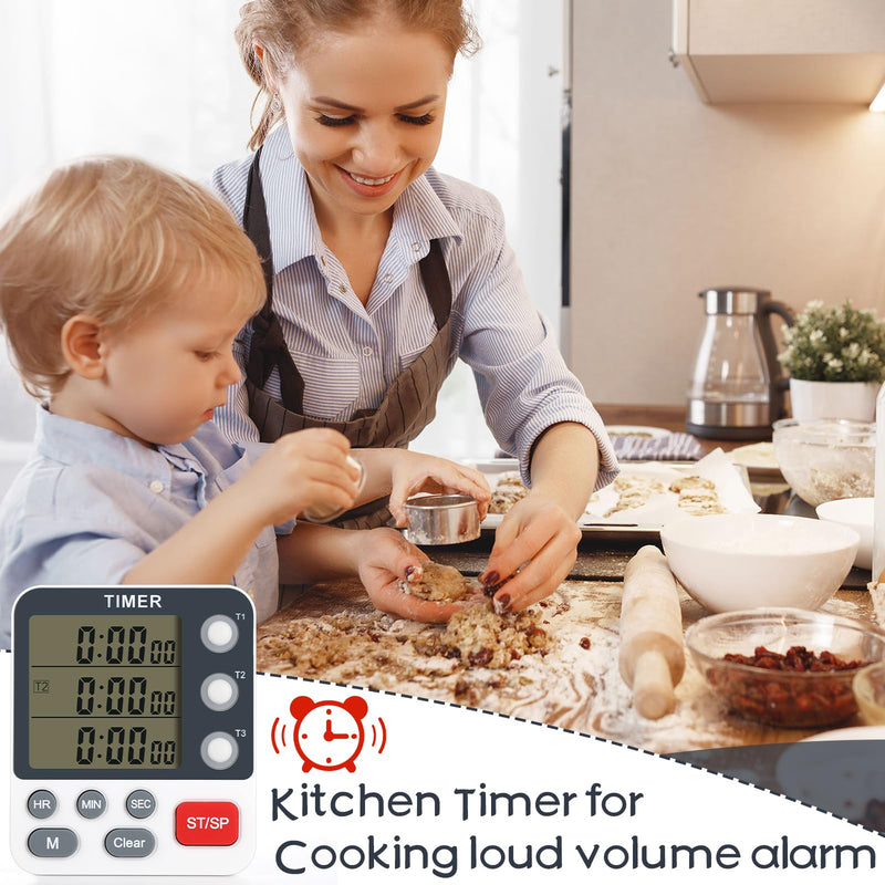 2Pcs Digital Dual Kitchen Timer,3-Channel Magnetic Countdown Stopwatch Timer for Cooking Suitable for Old People,Classrooms,Kitchens, Etc. (Excluding Batteries)