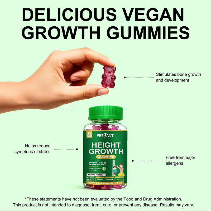 Height Growth Gummies for Kids & Teens - Calcium, Vitamin C, Zinc, Ashwagandha, L-Arginine - Multivitamin for Teen Boys & Girls - Grow Taller Supplement for Kids Height - 62 Gummies