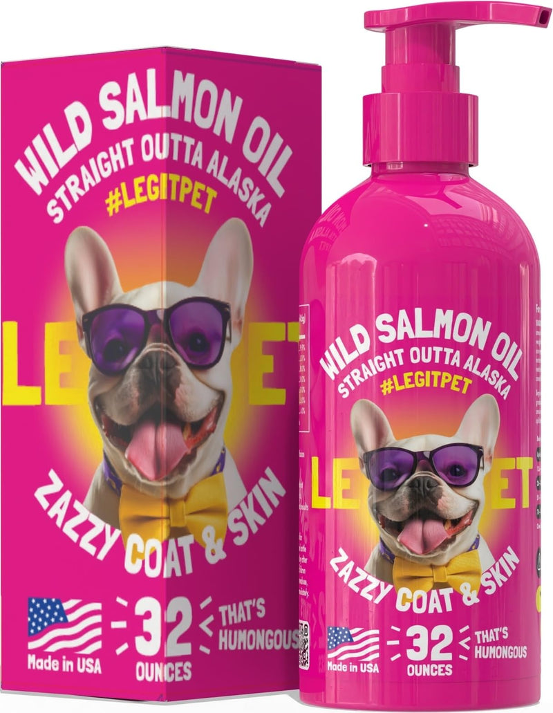 Skin, Coat & Brain Support System for Dogs Wild Alaskan Salmon Oil 32 oz + Omega-3 Soft Chews (120 ct) Complete Daily Omega Routine for Healthy Skin, Shiny Coat & Cognitive Support